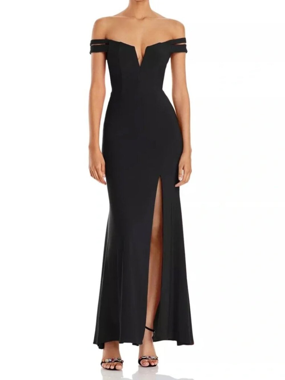 AQUA Black Off-Shoulder Formal Evening Gown Size 4